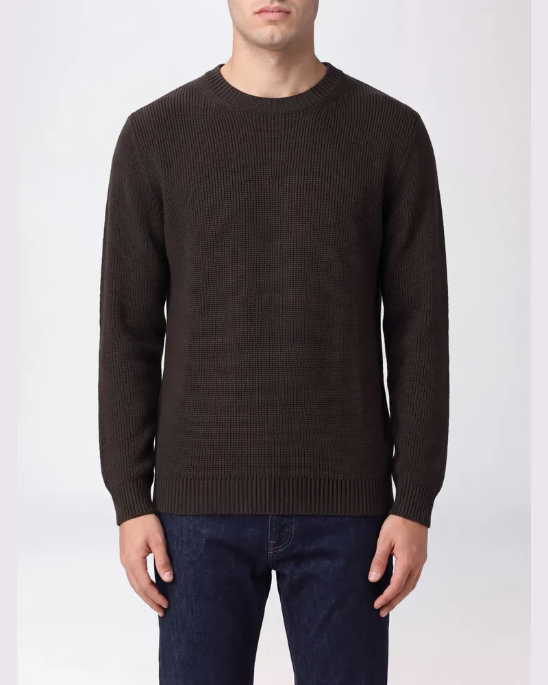 Roberto Collina Langärmliger Pullover mit Rundhalsausschnitt aus feiner Merinowolle Braun