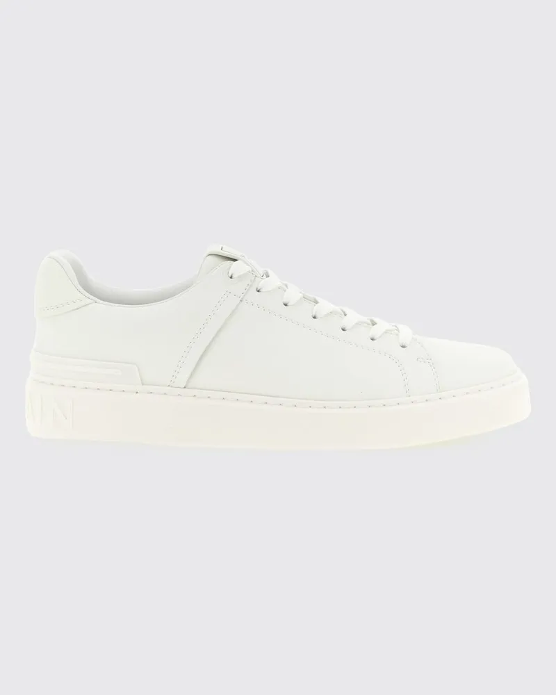 Balmain B-Court zweifarbige Sneaker aus glattem Kalbsleder Weiss