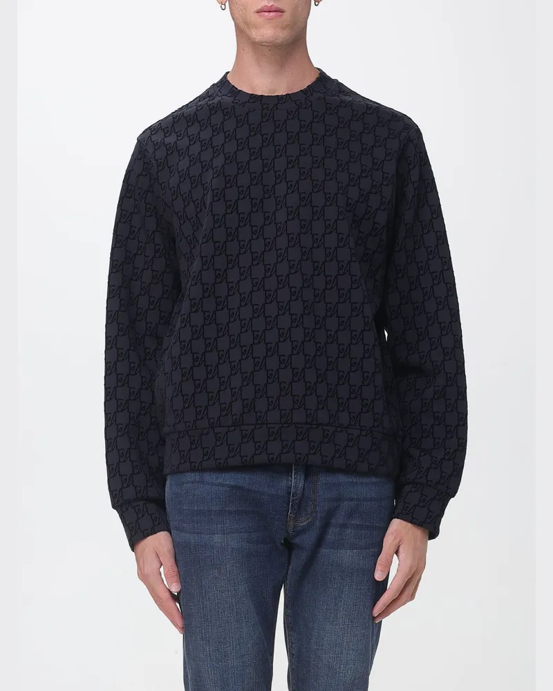 Emporio Armani Sweatshirt aus Baumwollmix mit Monogramm-Print und überschnittenen Schultern Navy