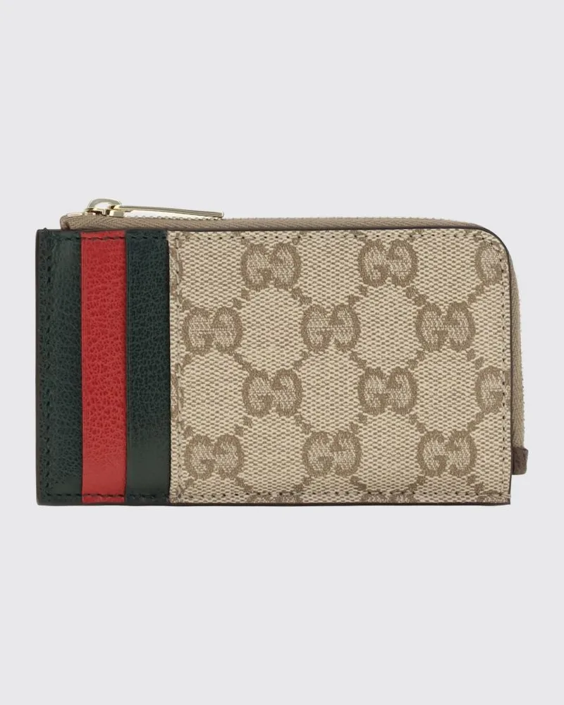 Gucci Portemonnaie aus GG Supreme-Canvas mit Webstreifen und Reißverschluss Sand