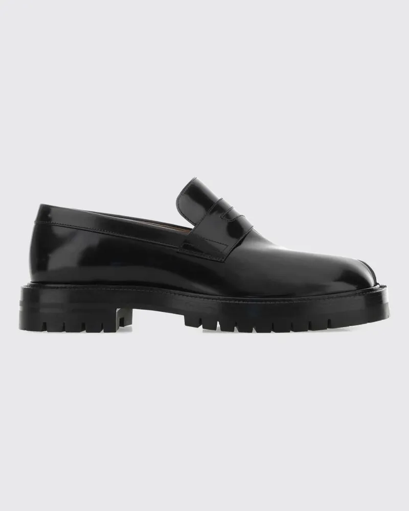 Maison Margiela Tabi Penny Loafer aus gebürstetem Leder mit gekerbter Sohle Schwarz