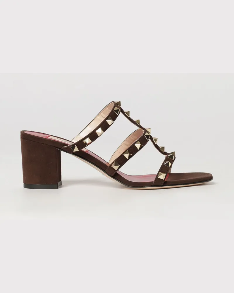 Valentino Garavani Rockstud Mules-Sandalen aus Veloursleder mit mittlerem Absatz Braun