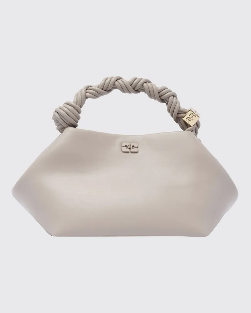 Ganni Bou Handtasche aus recyceltem Leder mit geflochtenem Griff und Logo Grau