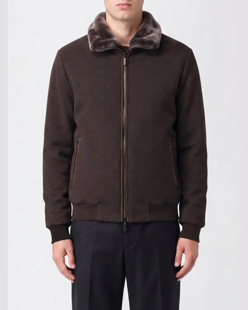 MOORER Bellati Bomberjacke aus Wolle und Kaschmir mit Pelzkragen Braun