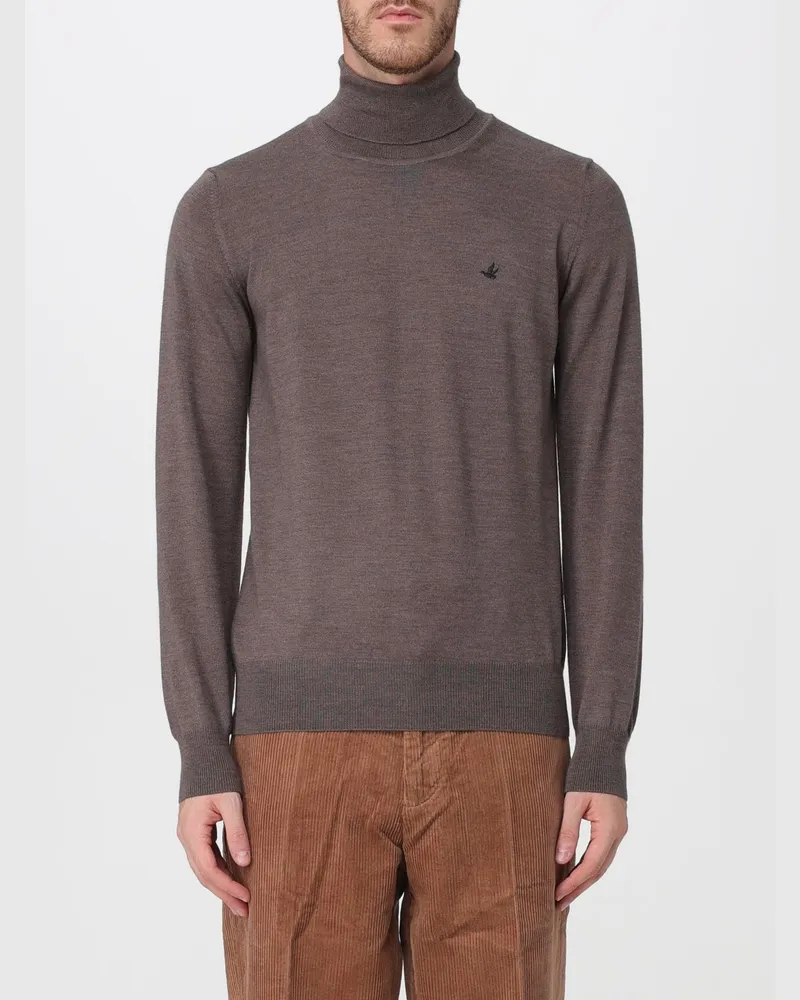 Brooksfield Basic Slim Fit Woll-Rollkragenpullover mit Rippbündchen Braun
