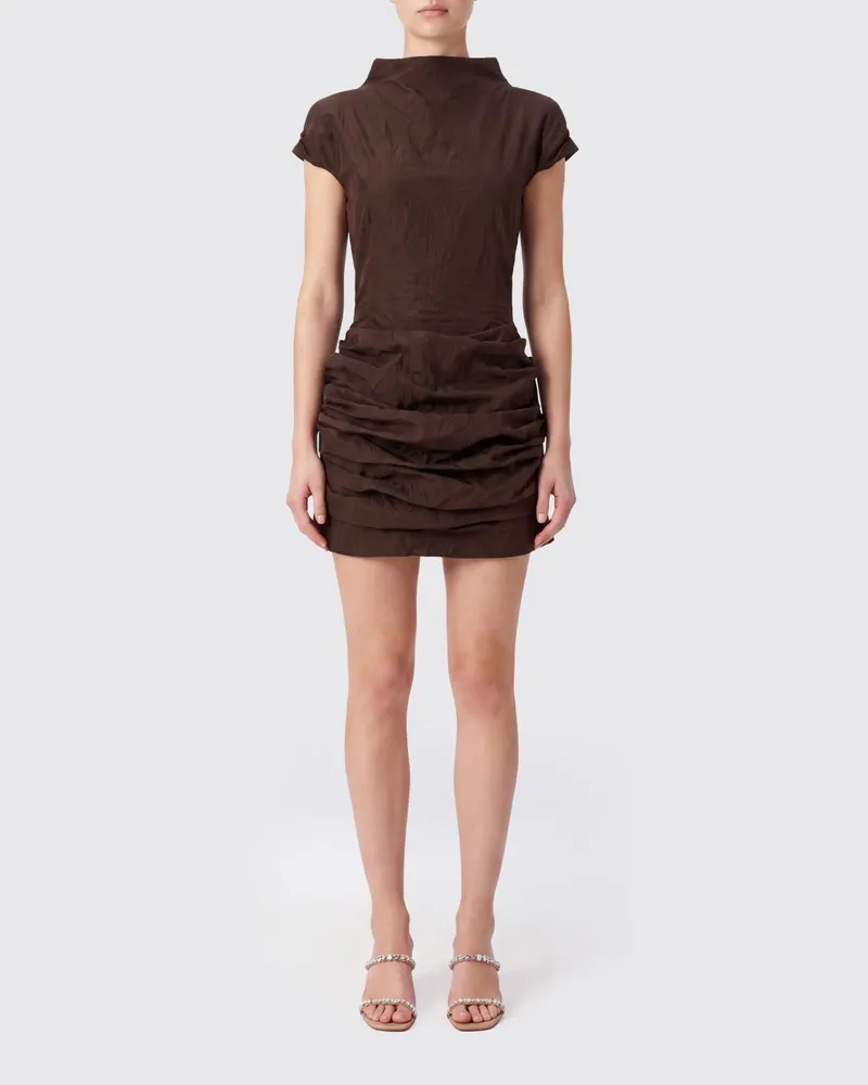 Magda Butrym Drapiertes Etui-Minikleid mit Trichterkragen Braun