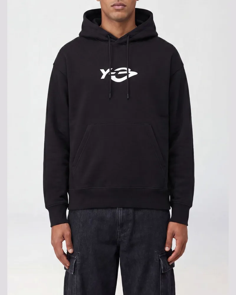 Y-3 Baumwoll-Hoodie mit Kordelzug und Kängurutasche Schwarz