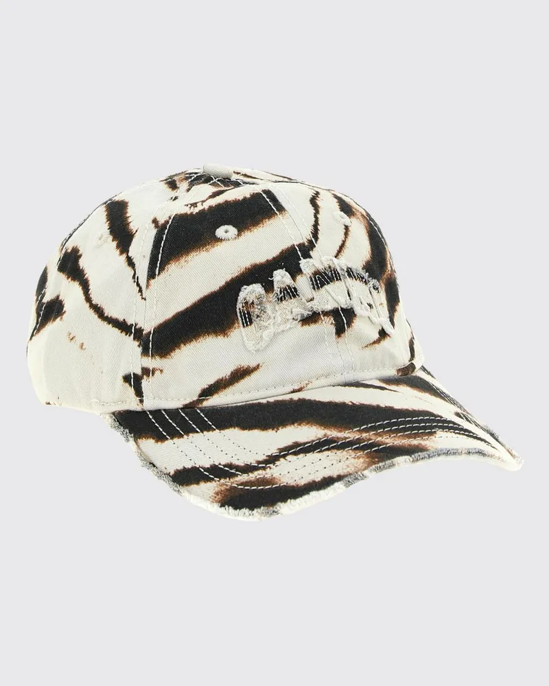 Ganni Baseballkappe aus Baumwolle mit Animal-Print und gesticktem Logo Weiß