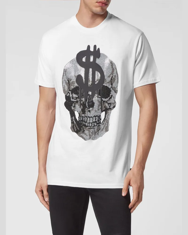 Philipp Plein T-Shirt aus Baumwolle mit Skull-Print und Strassapplikationen Weiß