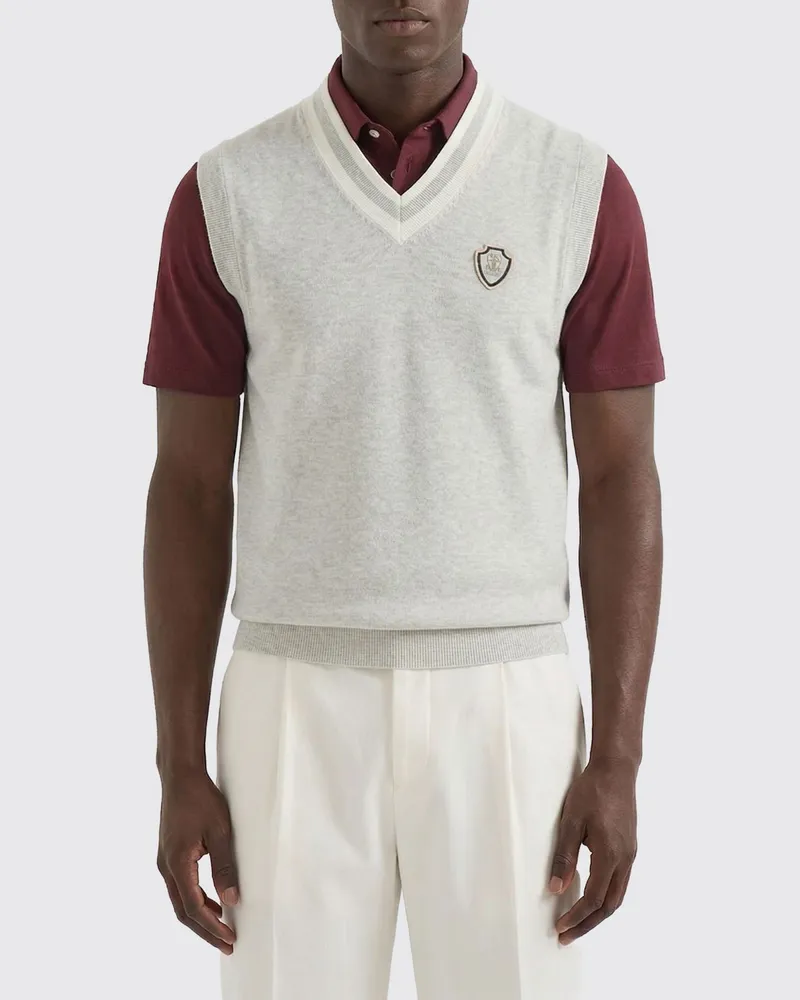 Brunello Cucinelli Strickweste aus Baumwolle mit Wappen Grau