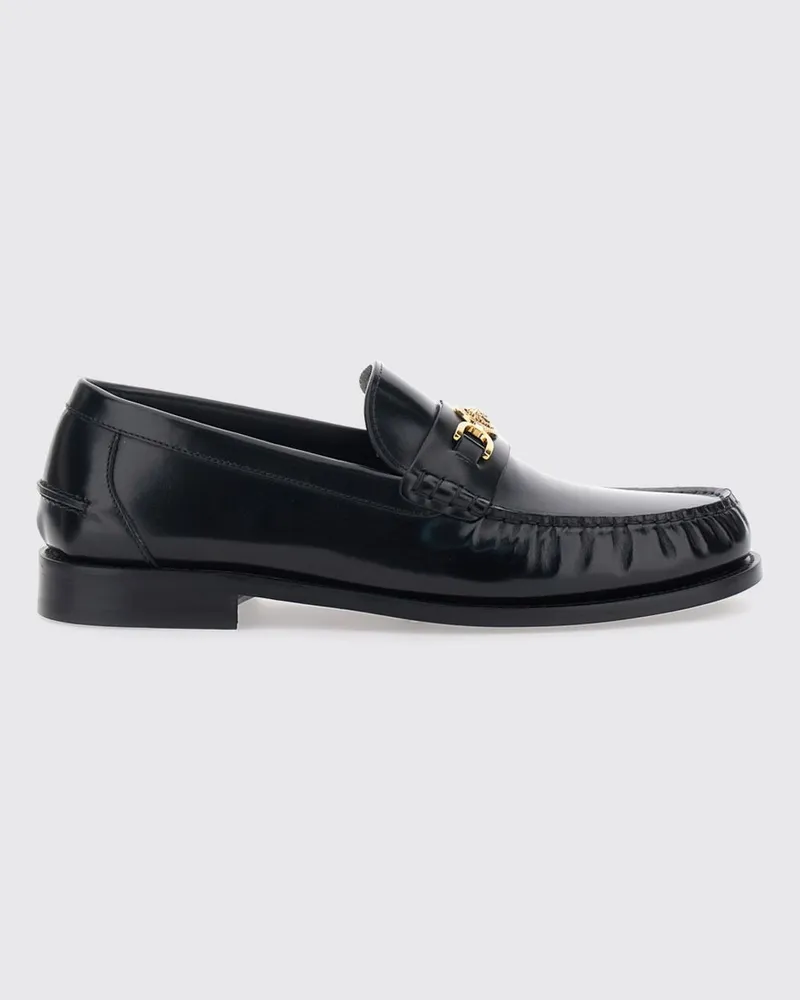 Versace Medusa '95 Pennyloafer aus gebürstetem Leder mit Metalllogo Schwarz