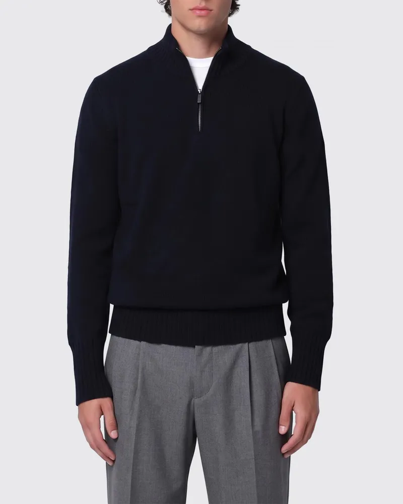 Drumohr  Langärmeliger Rollkragenpullover aus Wollmischung mit halbem Reißverschluss Blau