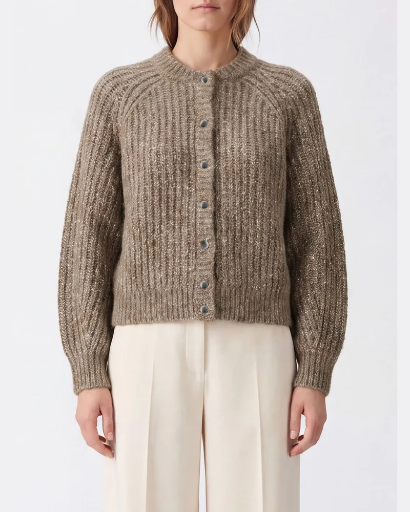 Brunello Cucinelli Kaschmir-Cardigan mit abstraktem Muster und Rundhalsausschnitt Mud