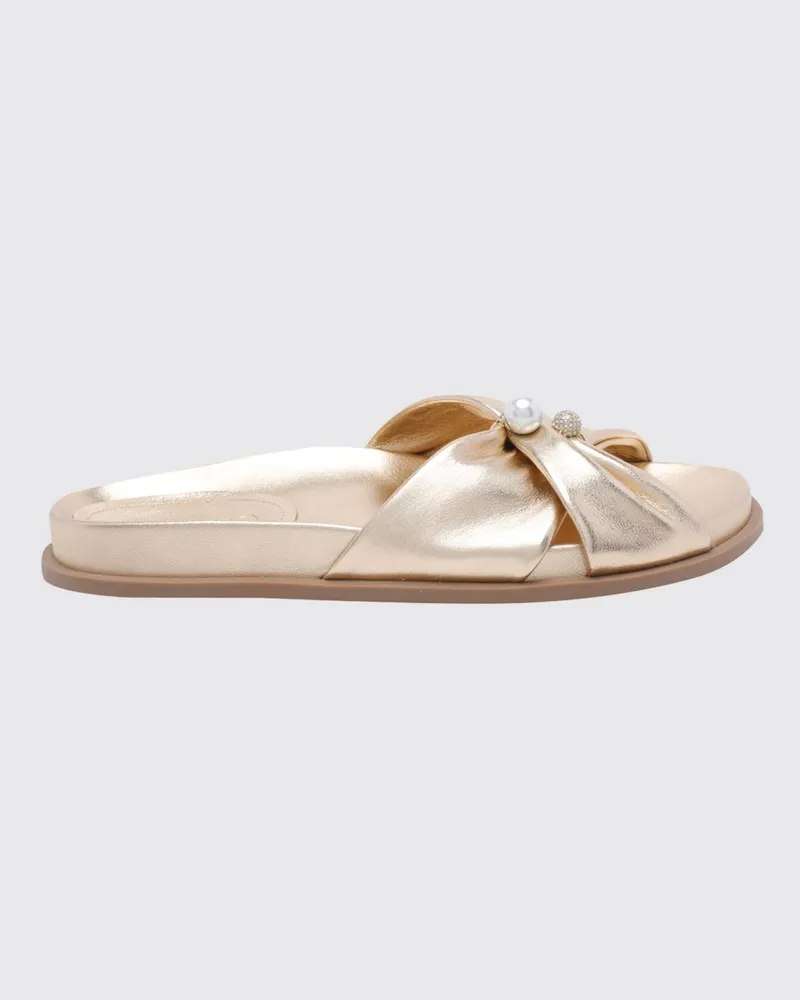 Jimmy Choo Rafi Slide-Sandalen aus laminiertem Nappaleder mit Kunstperlen und Strass Gold