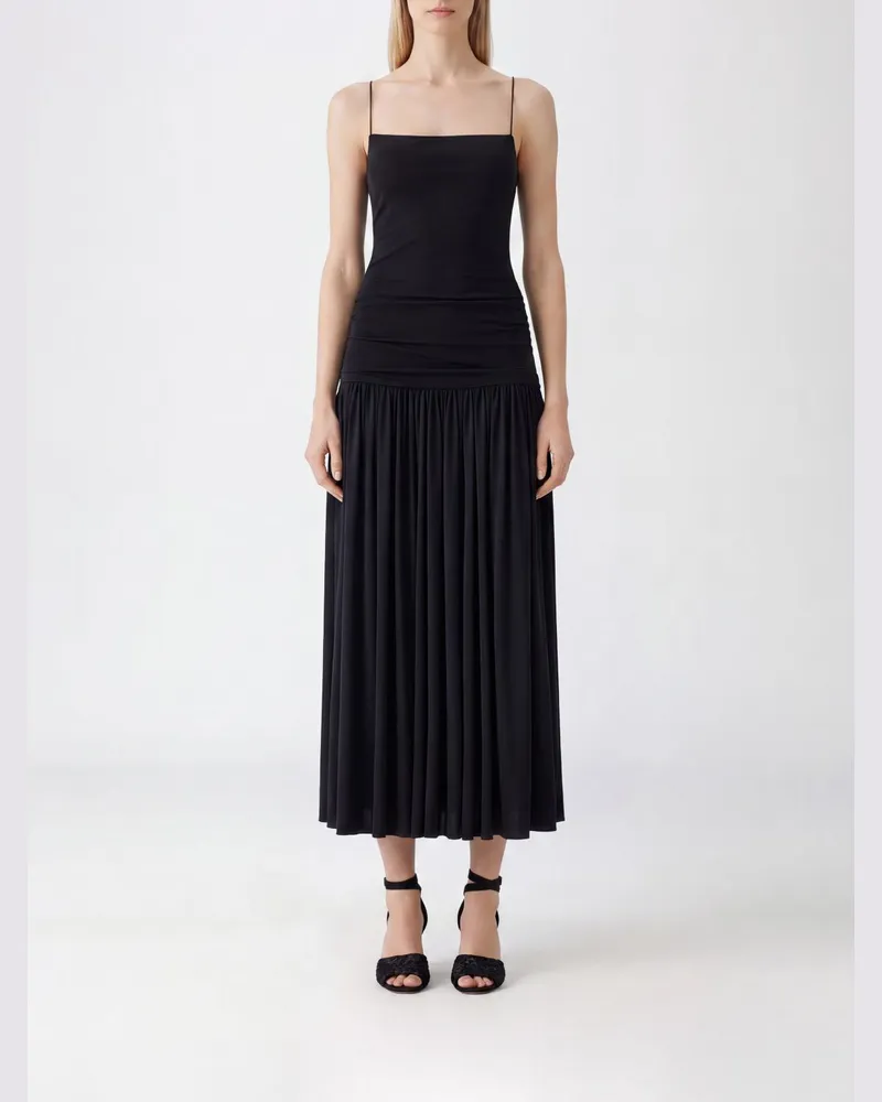 Jacquemus Plissiertes La Robe Abiha Midikleid aus Viskosemischung mit dünnen Trägern Schwarz