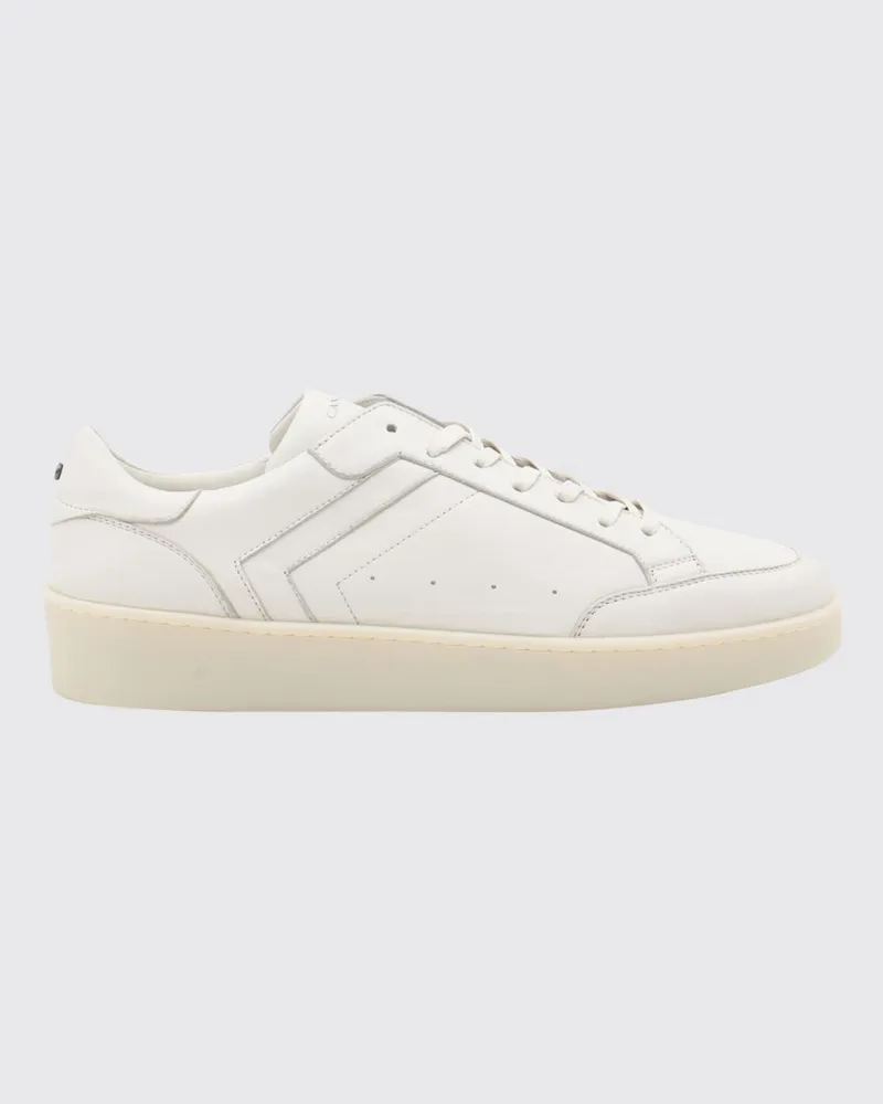 Canali Low-Top-Sneakers aus zweifarbigem Glattleder mit laminiertem Logo Weiß