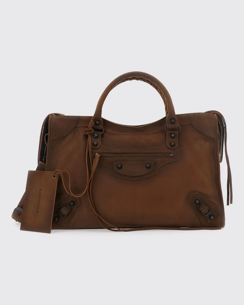 Balenciaga Handtasche Le City aus Schafsleder mit Nieten und Spiegel Braun