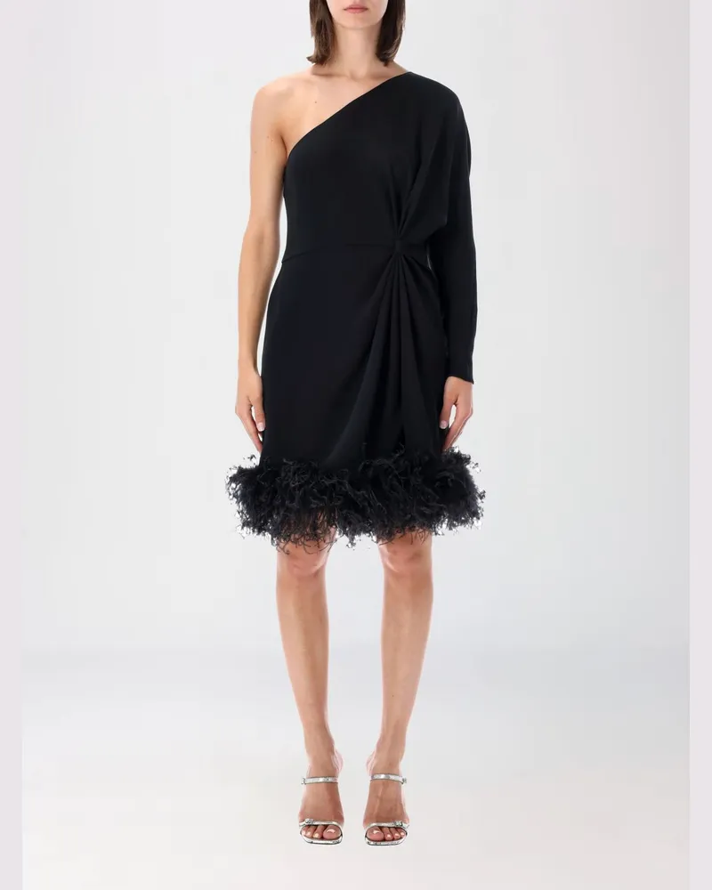 Valentino Garavani Asymmetrisches Mini-Abendkleid aus Seide mit Straußenfeder-Applikation Schwarz