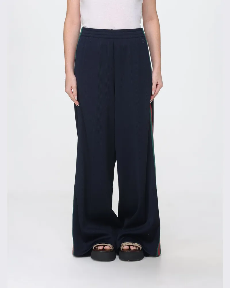 Gucci Weit geschnittene Jogginghose aus Baumwolljersey mit hoher Taille und Web-Logo Blau