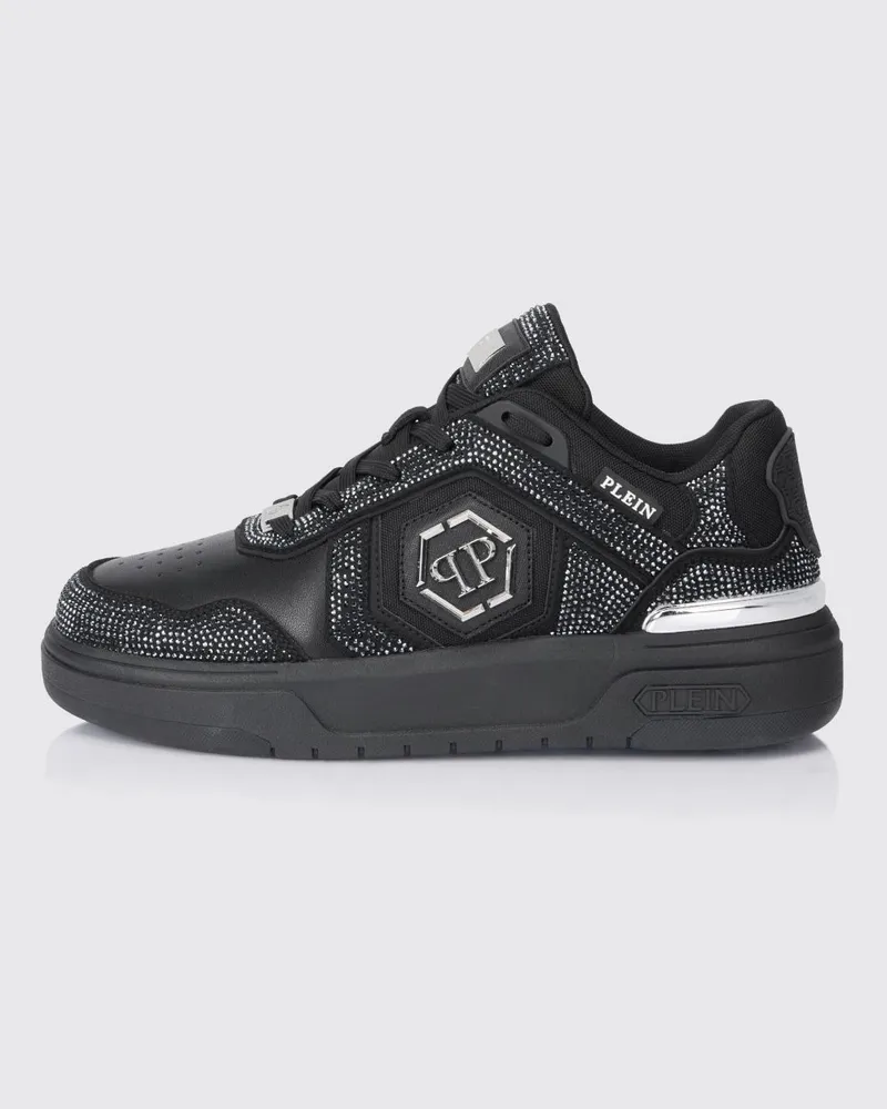 Philipp Plein SK8R Leder-Sneakers mit Strassapplikationen Schwarz
