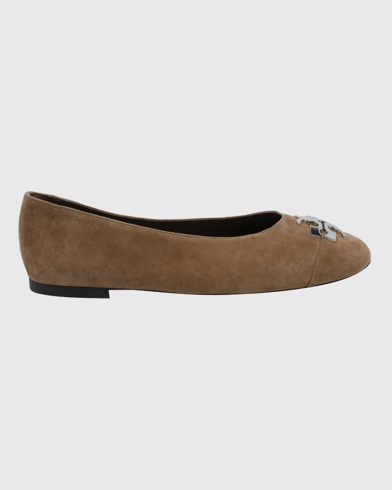 Tory Burch Charlie Ballerinas aus Veloursleder mit runder Spitze und Double T-Logo Taubengrau