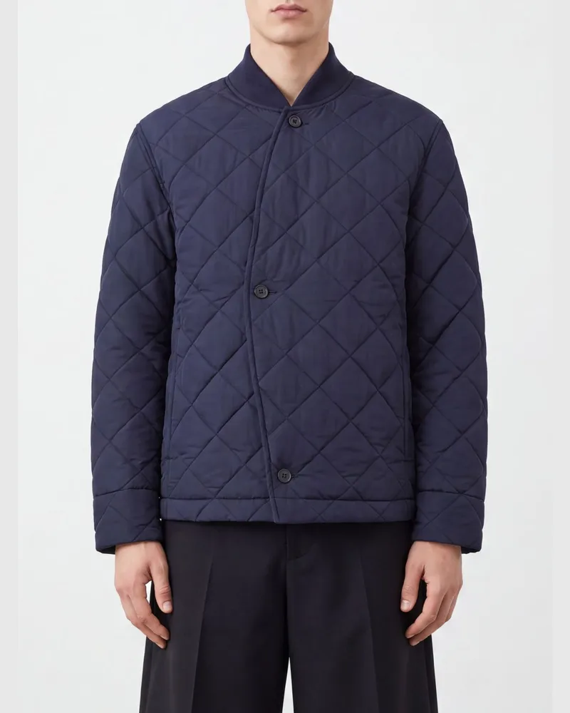Jacquemus Doppelreihige Daunenjacke aus Polyester mit Bomberkragen Navy