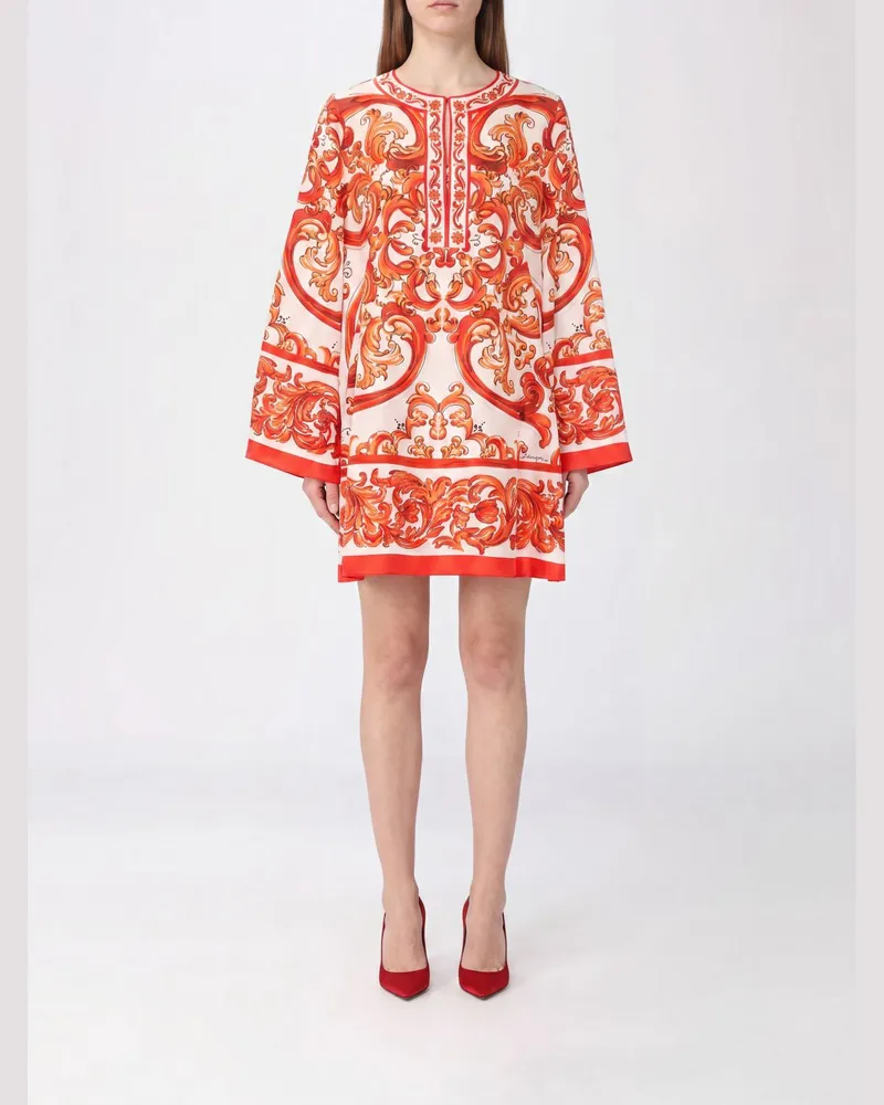 Dolce & Gabbana DOLCE  GABBANA Kurzer Dolce & Gabbana Kaftan aus Seide mit durchgehendem Majolika-Druck Bunt