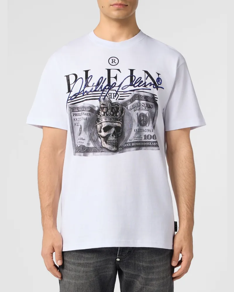 Philipp Plein Baumwoll-T-Shirt mit strassverziertem Totenkopf-Print Weiß