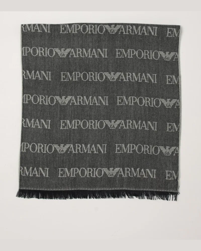 Emporio Armani Schal aus Schurwollmischung mit Jacquard-Logo-Muster Blau