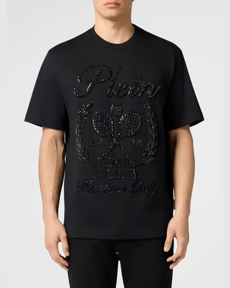 Philipp Plein Baumwoll-T-Shirt von mit gesticktem Logo und Perlen- und Strassapplikationen Schwarz