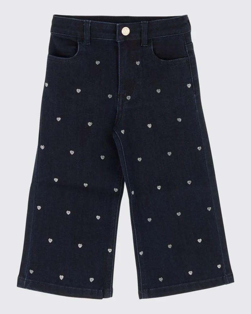 Twin-Set Wide-Leg-Jeans für Mädchen aus Denim mit Herzstickerei und Strass Blau