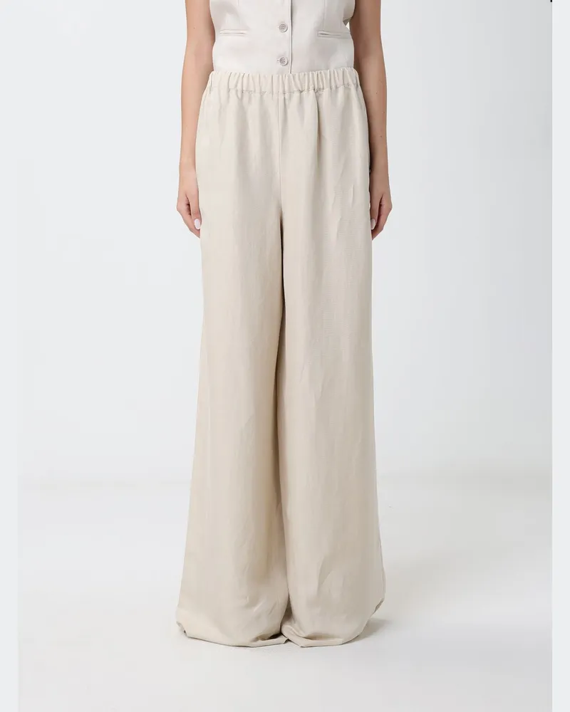 Max Mara Leinenhose mit weitem Bein und hohem elastischem Bund Beige