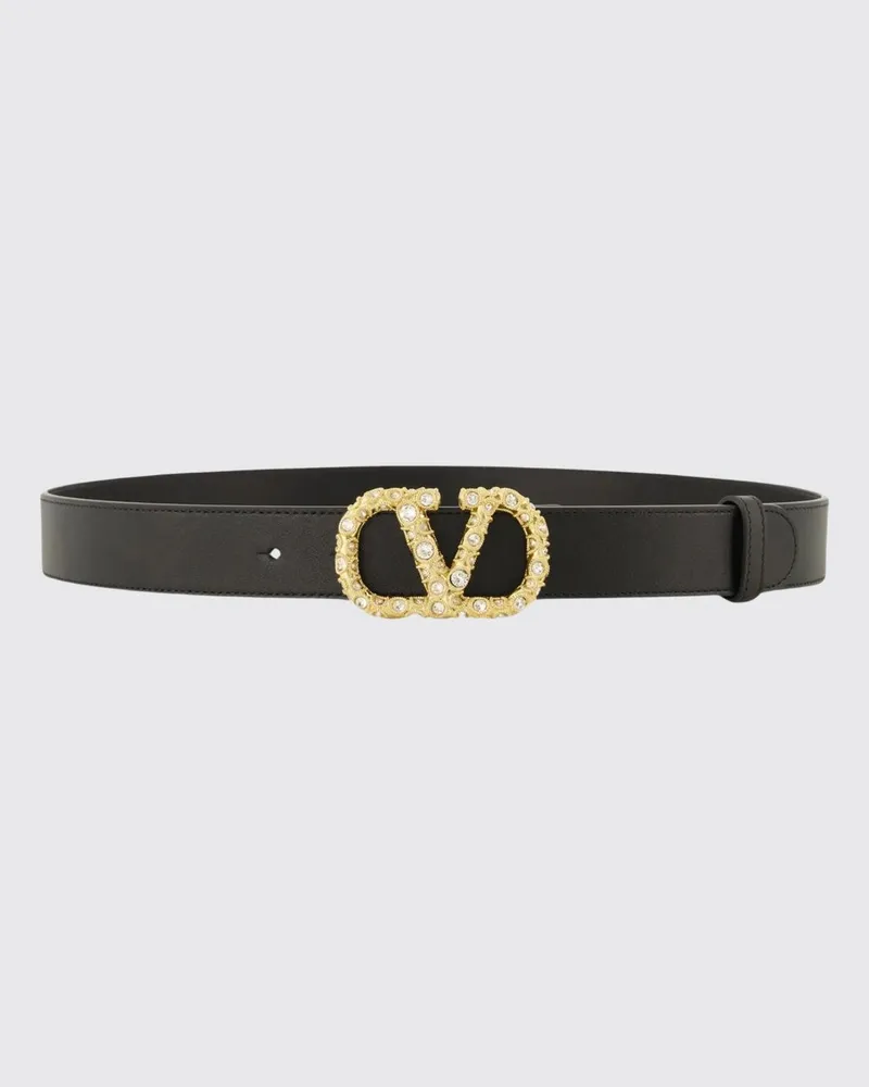 Valentino Garavani Ledergürtel mit Kristall-VLogo-Signature-Schnalle Schwarz