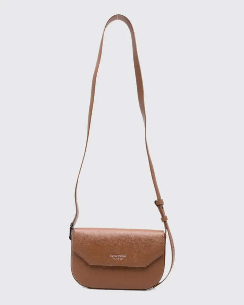 Emporio Armani Mini-Umhängetasche aus genarbtem Leder mit Magnetklappe Kakao