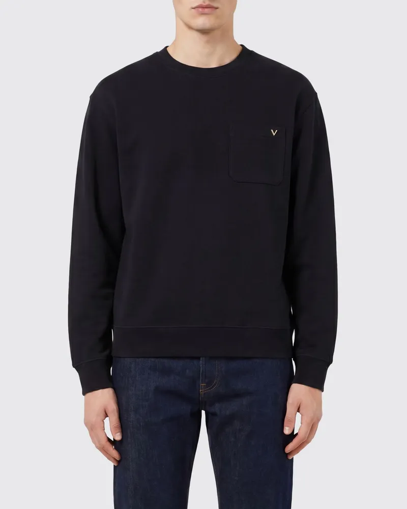 Valentino Garavani Rundhals-Sweatshirt aus Baumwolle mit VLogo Signature-Detail Schwarz