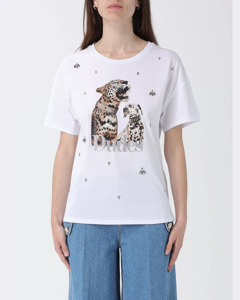 Liu Jo Baumwoll-T-Shirt mit Strasssteinen und Print Weiß