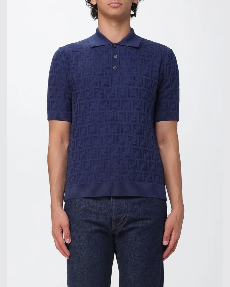 Fendi Slim Fit Poloshirt aus Baumwollstrick mit FF-Monogramm Blau