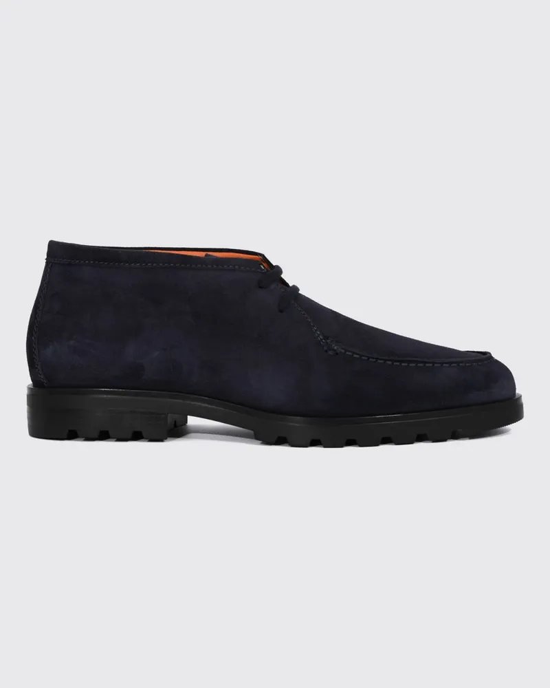 Santoni Blaue Veloursleder-Chukka-Boots mit Schnürung und gezahnter Sohle Blau