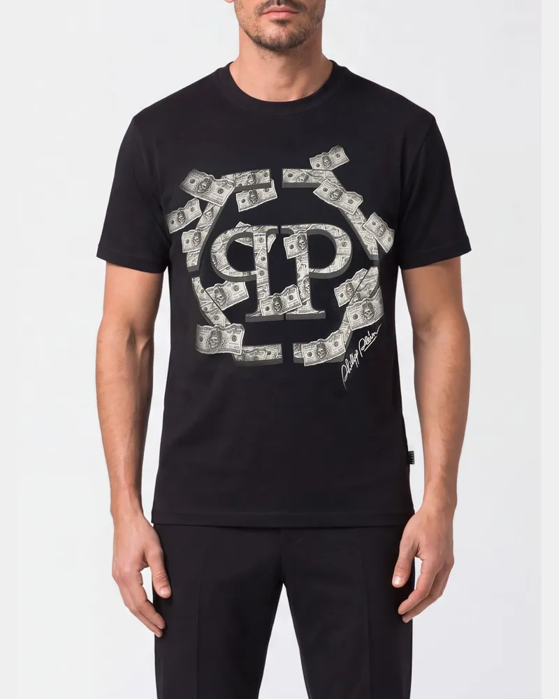 Philipp Plein Baumwoll-T-Shirt mit Grafikprint und Kontrastlogo Schwarz