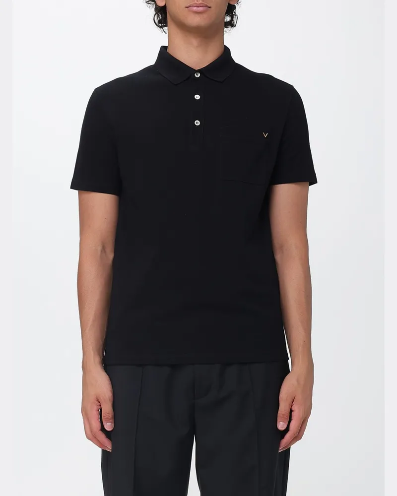 Valentino Garavani Baumwoll-Poloshirt mit VLogo Signature und aufgesetzter Tasche Schwarz