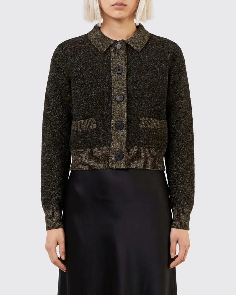 Marni Langarm-Cardigan im Polo-Stil aus Wollmischung Schwarz