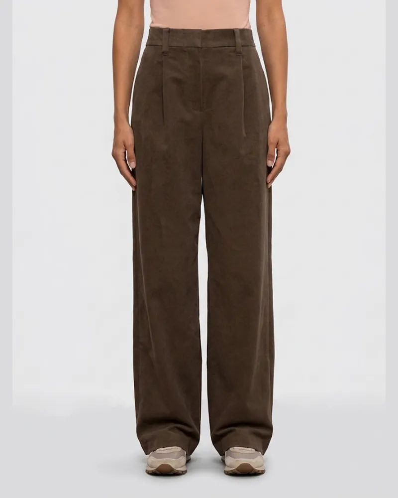 Brunello Cucinelli Maßgeschneiderte Wide-Leg-Hose aus 100% Kaschmir mit Monili Braun