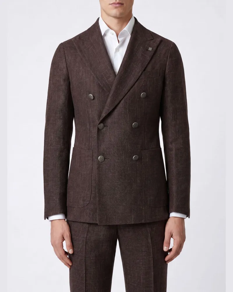 Tagliatore Zweireihiger Blazer von aus Leinen und Baumwolle mit fallendem Revers Braun