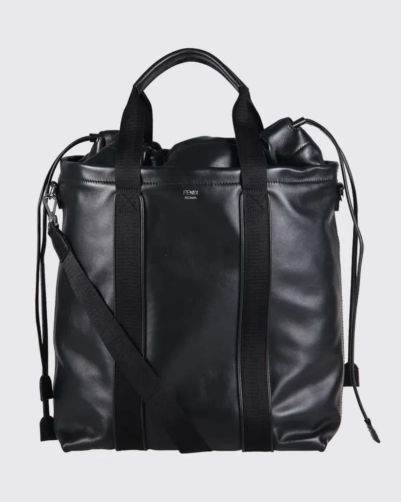 Fendi Flux Kalbsleder-Handtasche mit Kordelzug und Schulterriemen Schwarz