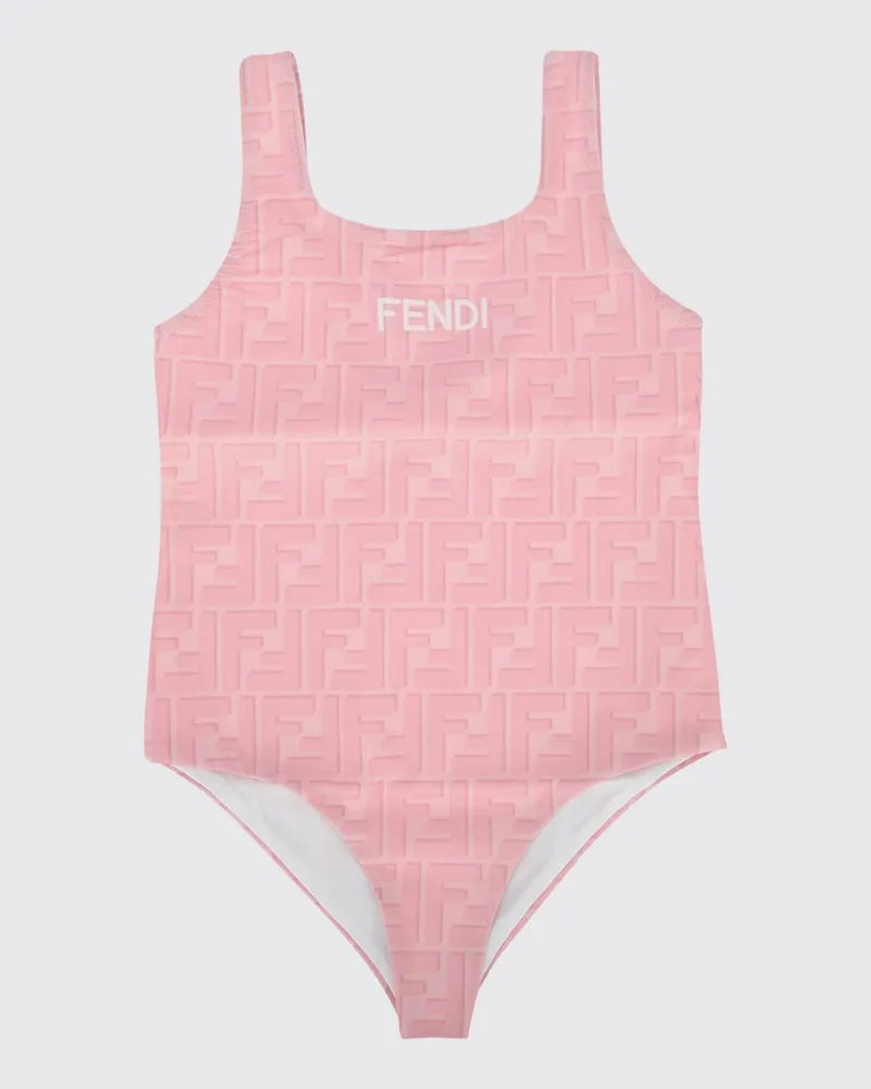 Fendi Mädchen-Einteiler-Badeanzug mit FF-Monogramm und quadratischem Ausschnitt Pink