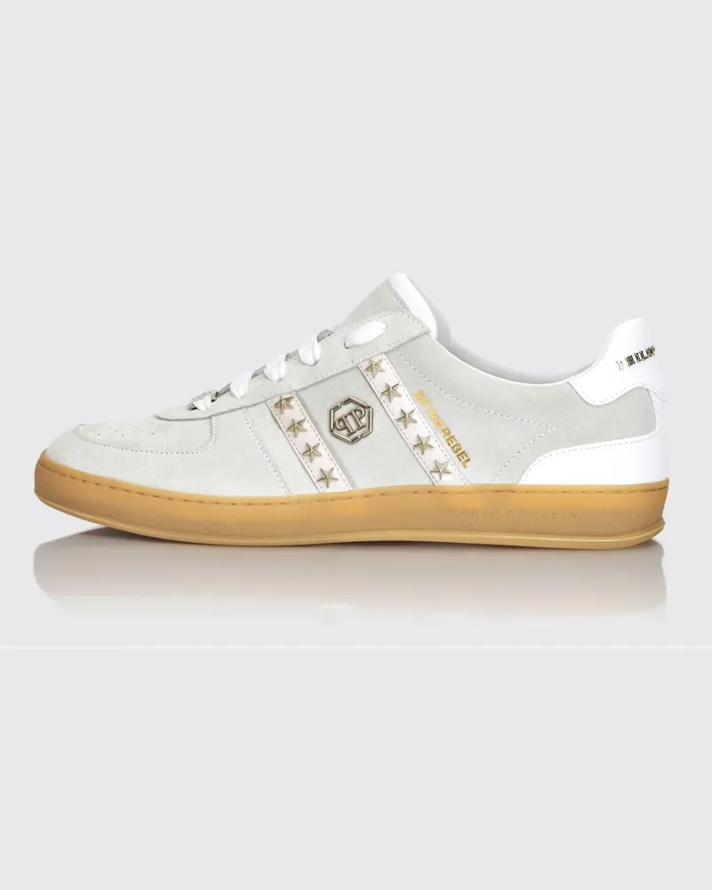 Philipp Plein Retro Rebel Wildleder-Sneakers mit Sternapplikationen Weiß