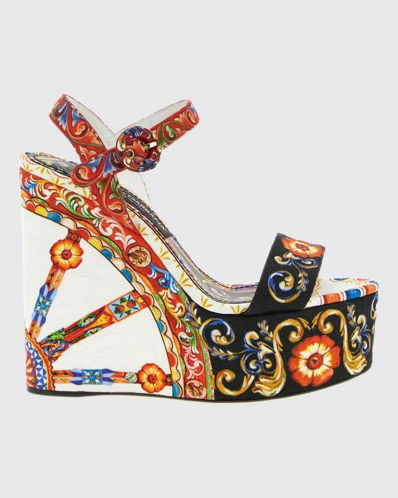 Dolce & Gabbana DOLCE  GABBANA Hohe Keilsandalen Dolce & Gabbana mit Carretto-Siciliano-Print und Plateau Bunt