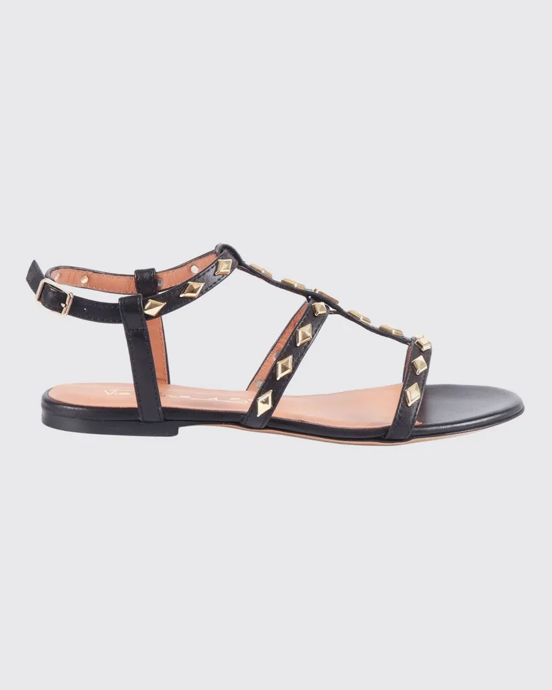 Via Roma 15 Laminierte Ledersandalen mit Nieten Schwarz