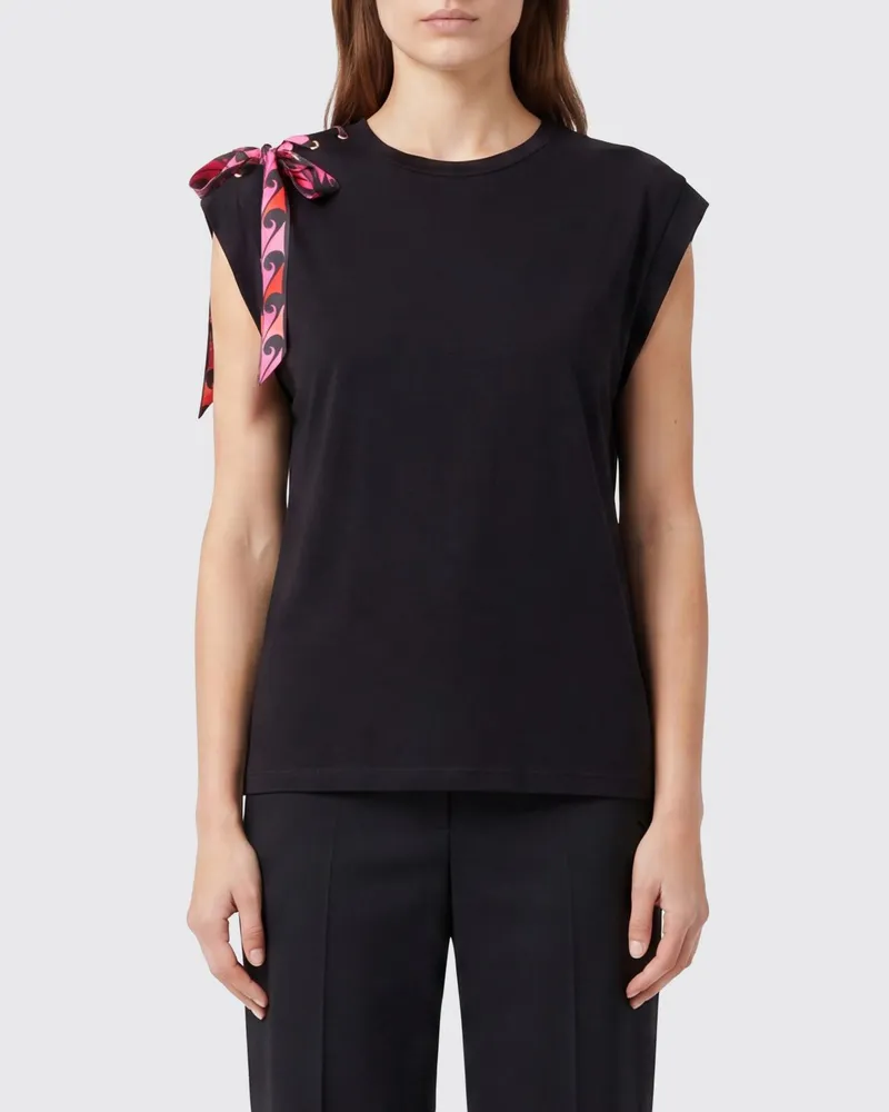 Emilio Pucci Slim-Fit-T-Shirt von aus Viskosemischung mit verschlungenen Zierbändern Schwarz