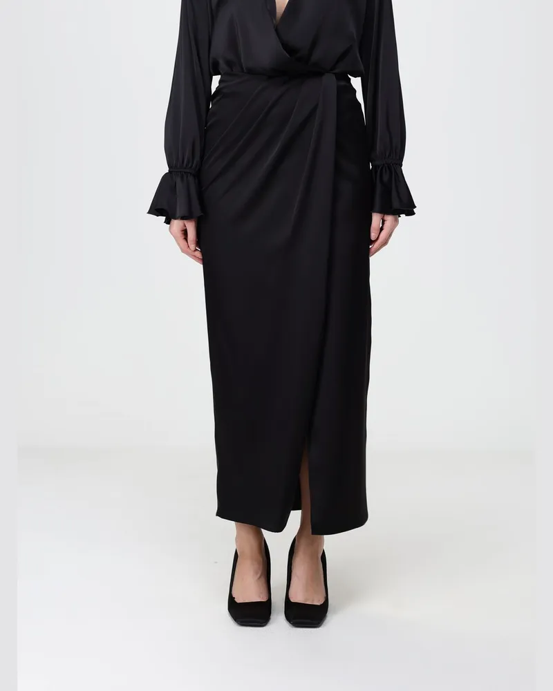 Hanita Langer Bleistiftrock aus Satin mit drapierter hoher Taille Schwarz